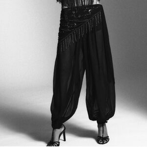 Zara BEADED PAREOPANTS BLACK XS, S , L